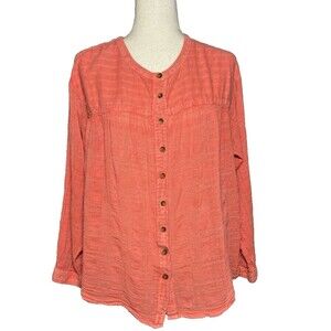 Pilcro womens apricot long sleeve buttoned cotton blouse sz S fairy cottage boho